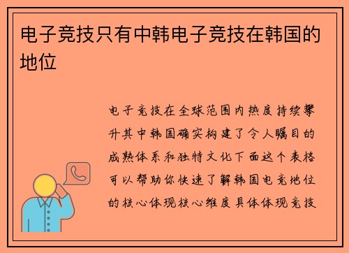 电子竞技只有中韩电子竞技在韩国的地位